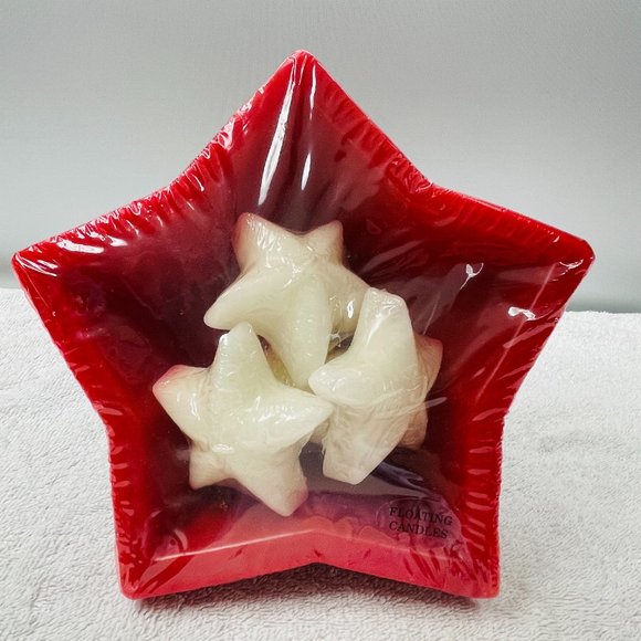 NWOT S/5 Floating Candles, Star-Shaped, Red & White, 4th of July, Party 8 1/2" W - Picture 1 of 6